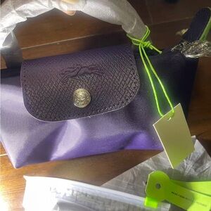 Longchamp Purple Nylon Cosmetic Pouch with Textured Flap